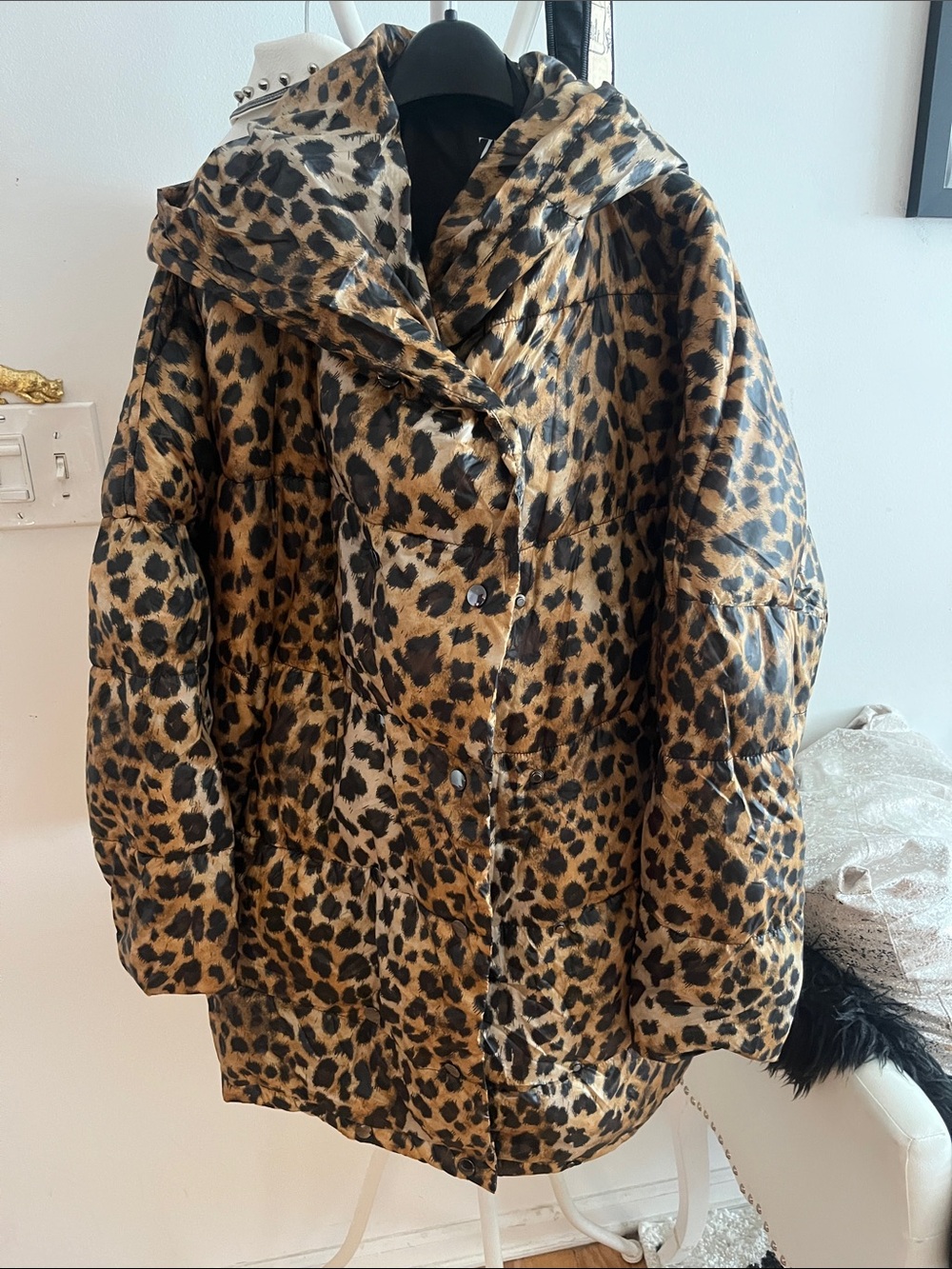 Zara Leopard Print Puffer Coat - Brown & Black
